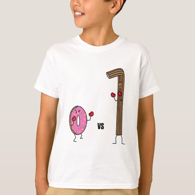 Doughnut versus Churro dessert fried dough sugar T-Shirt (Front)