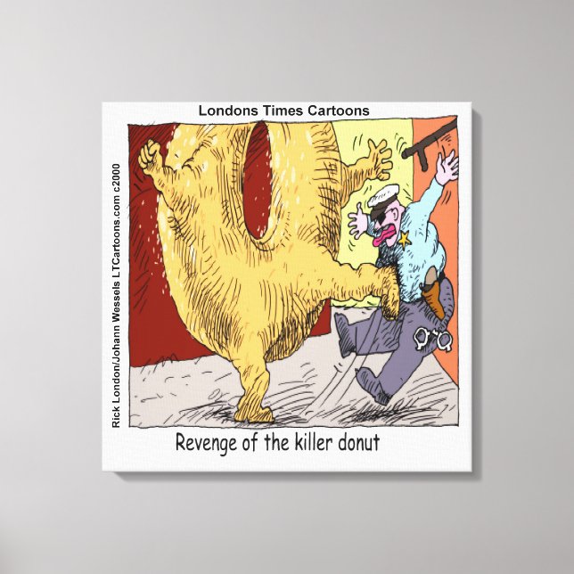 Doughnut Vs Police Funny Cartoon Canvas Print (Front)