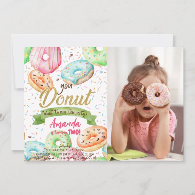 Doughnut Want To Miss Doughnut Birthday Photo Invitation (Front)