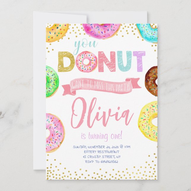 Doughnut Want To Miss This Pink Sweet Girl Birthda Invitation (Front)