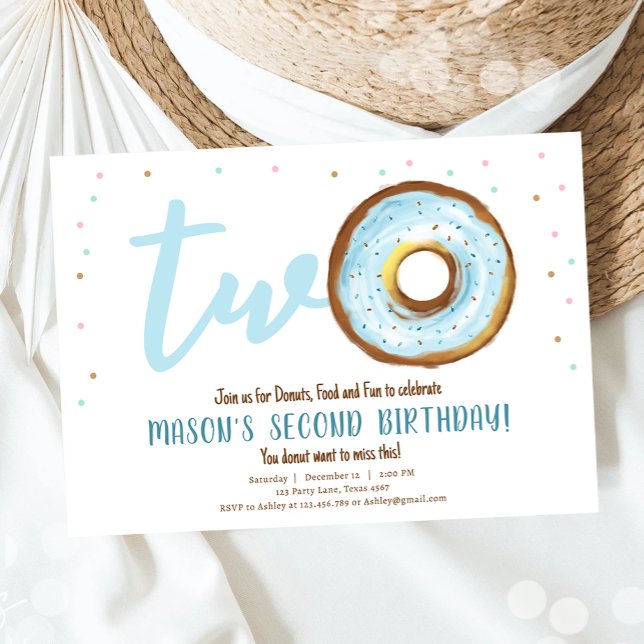Doughnut Watercolor Two Sweet Boy Second Birthday Invitation (Creator Uploaded)