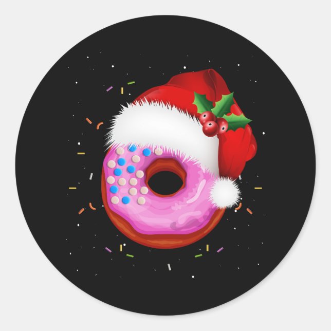 Doughnut Wearing Santa Hat Merry Christmas Xmas Do Classic Round Sticker (Front)