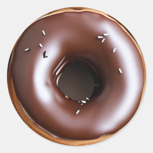 Doughnut with Chocolate Frosting and White Sprinkl Classic Round Sticker