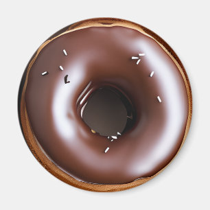 Doughnut with Chocolate Frosting and White Sprinkl Magnet