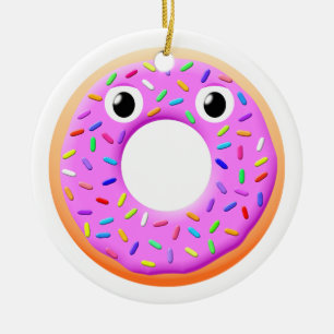 Doughnut With Eyes And Sprinkles Drawing Ceramic Tree Decoration