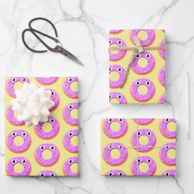 Doughnut With Eyes And Sprinkles Drawing Pattern Wrapping Paper Sheet (Front)