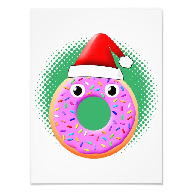 Doughnut With Eyes And Sprinkles Santas Hat Drawin Photo Print (Front)