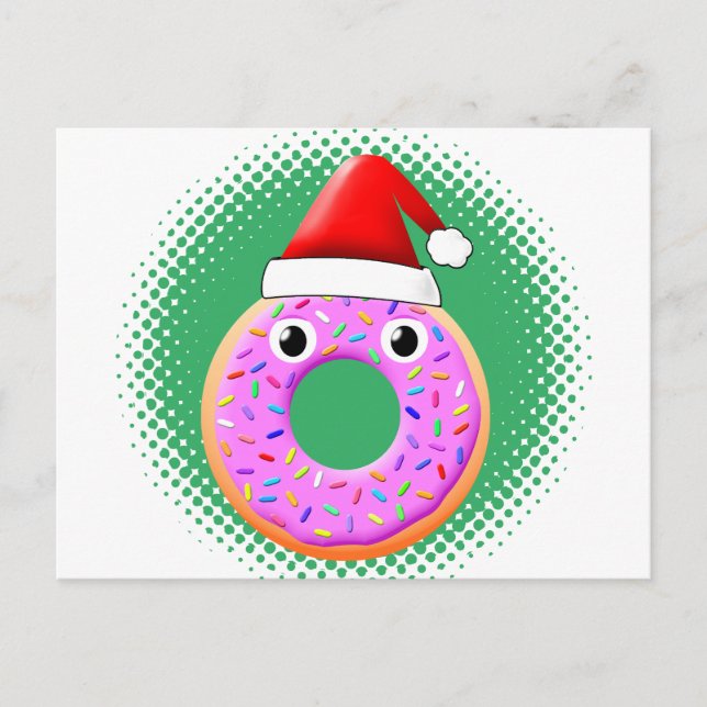 Doughnut With Eyes And Sprinkles Santas Hat Drawin Postcard (Front)