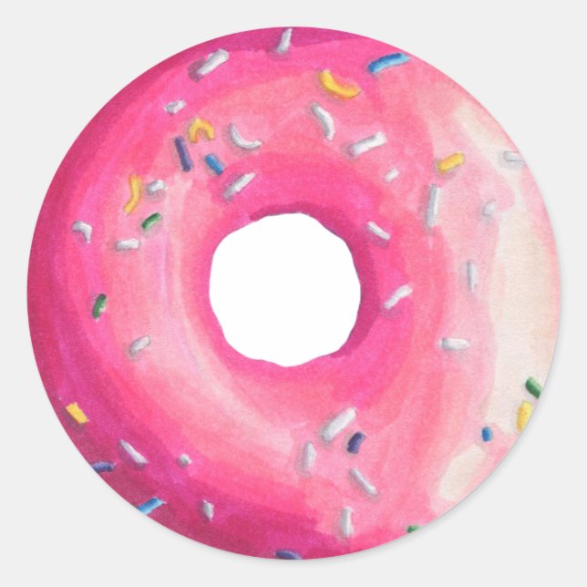 Doughnut With Pink Frosting And Sprinkles Classic Round Sticker (Front)