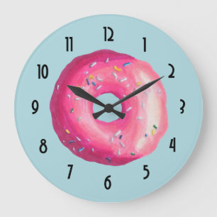 Doughnut With Pink Frosting And Sprinkles Large Clock