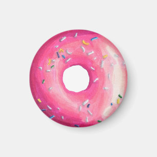 Doughnut With Pink Frosting And Sprinkles Magnet