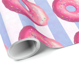 Doughnut With Pink Frosting And Sprinkles Wrapping Paper