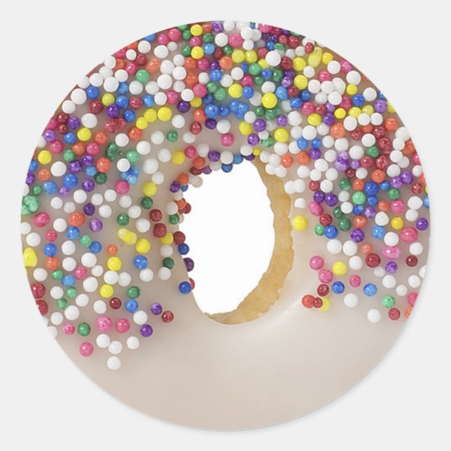 doughnut with sprinkles classic round sticker (Front)