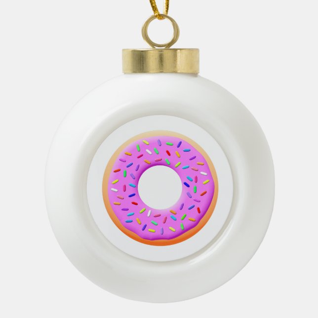 Doughnut With Sprinkles Drawing Ceramic Ball Christmas Ornament (Front)