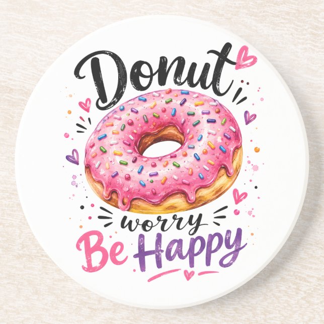 Doughnut Worry Be Happy Coaster (Front)