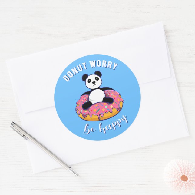 Doughnut Worry Be Happy II Classic Round Sticker (Envelope)