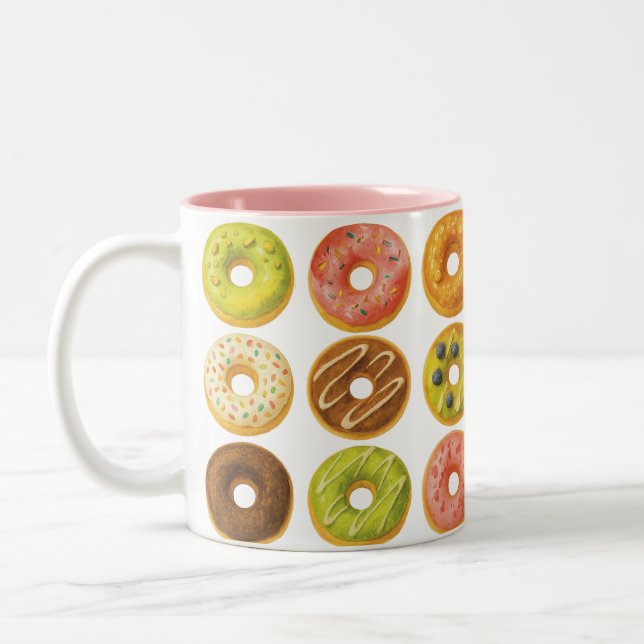 Doughnut Worry, be Happy! Two-Tone Coffee Mug (Left)