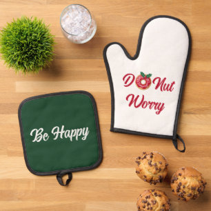 Doughnut Worry Cute Funny Christmas Gift Illustrat Oven Mitt & Pot Holder Set