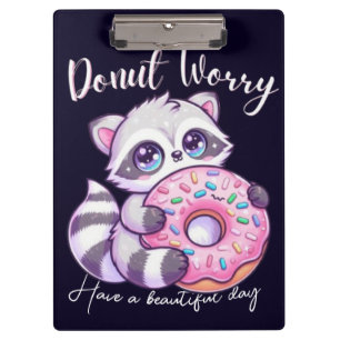 Doughnut Worry Cute Kawaii Racoon  Clipboard