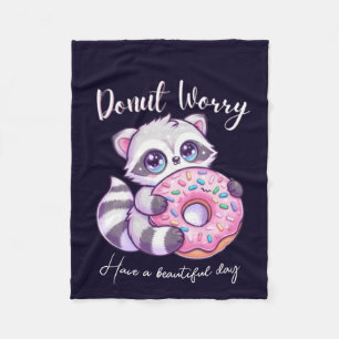 Doughnut Worry Cute Kawaii Racoon Fleece Blanket