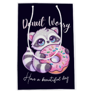 Doughnut Worry Cute Kawaii Racoon Medium Gift Bag