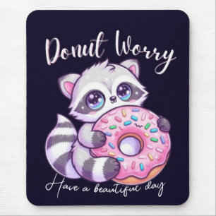 Doughnut Worry Cute Kawaii Racoon Mouse Mat