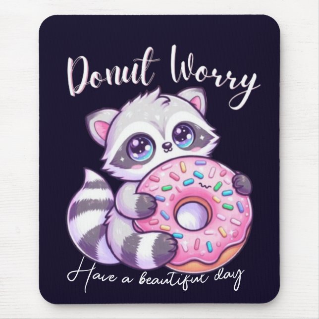 Doughnut Worry Cute Kawaii Racoon  Mouse Mat (Front)