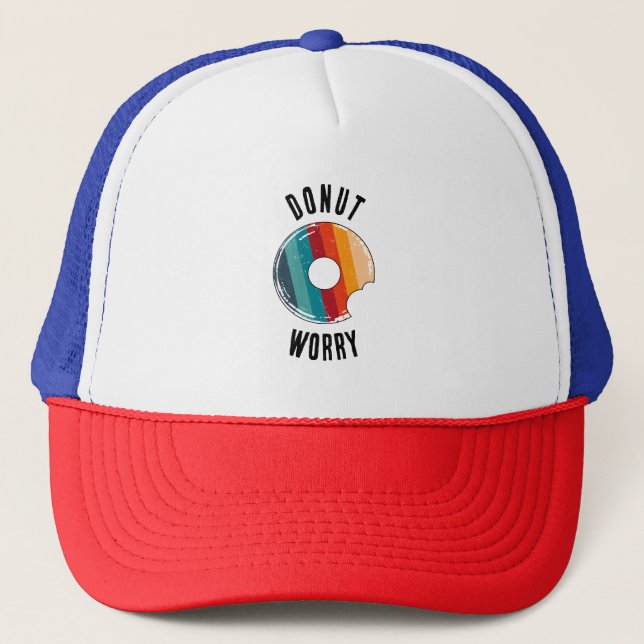 Doughnut Worry Red Blue Retro Rainbow Trucker Hat (Front)
