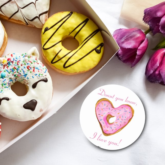 Doughnut You Know, I Love You Heart Doughnut Classic Round Sticker (Creator Uploaded)