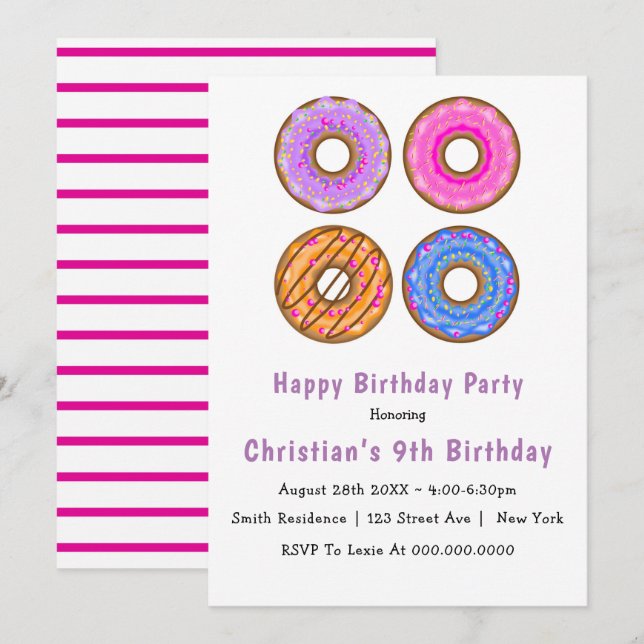 Doughnuts 9th Birthday Party Invitations (Front/Back)