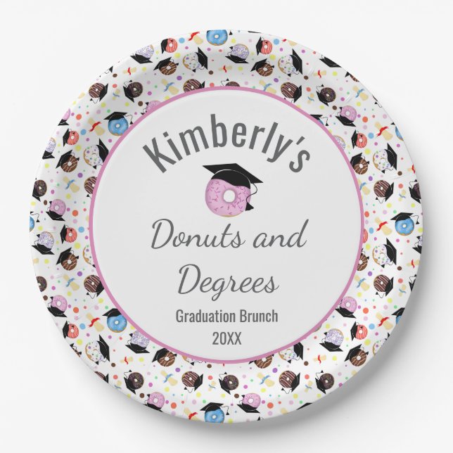 Doughnuts and Degrees Graduation Pattern Personali Paper Plate (Front)