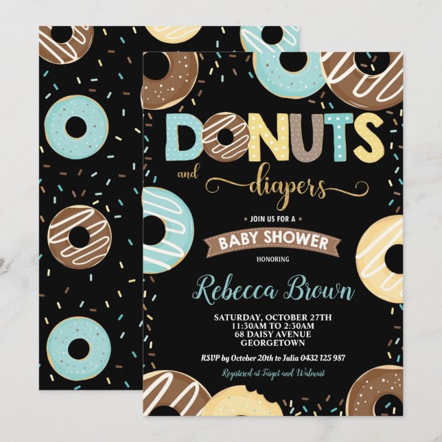 Doughnuts and Diapers Baby Shower Baby Boy Doughnu Invitation (Front/Back)