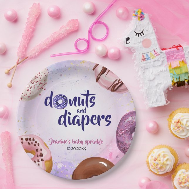 Doughnuts and Diapers Baby Sprinkle Shower Paper Plate (Party)