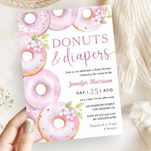 Doughnuts and Diapers Girl Pink Baby Shower Invitation