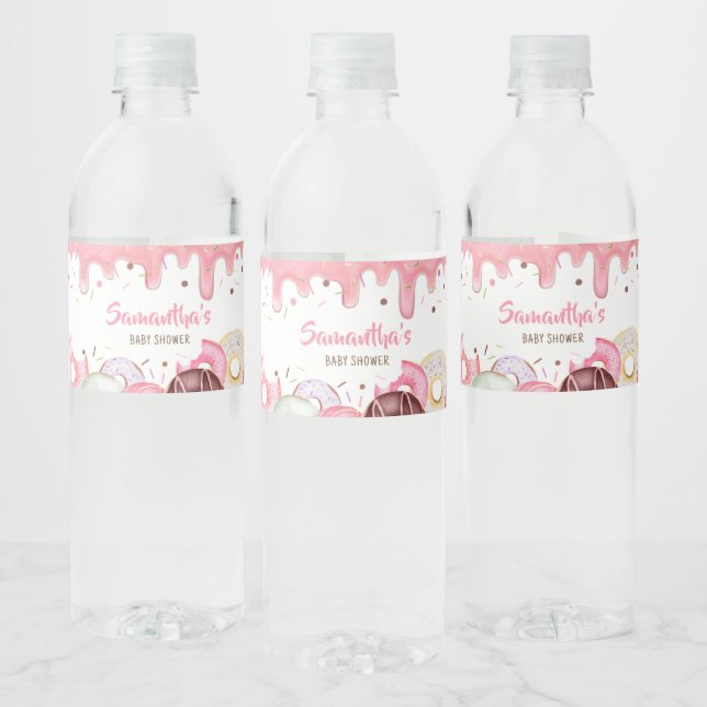 Doughnuts and Diapers Sprinkle Baby Shower Water Bottle Label (Bottles)