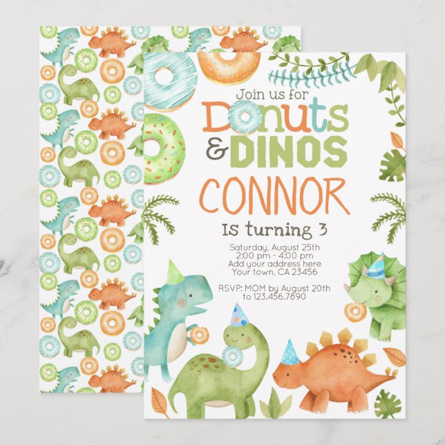 Doughnuts and Dinos Invitation (Front/Back)