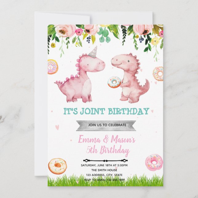 Doughnuts and Dinosaurs girl invitation (Front)