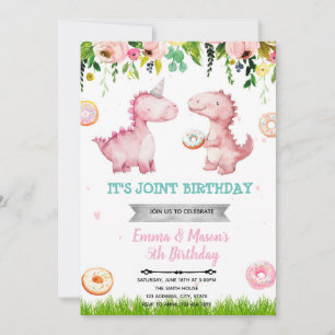 Doughnuts and Dinosaurs girl invitation