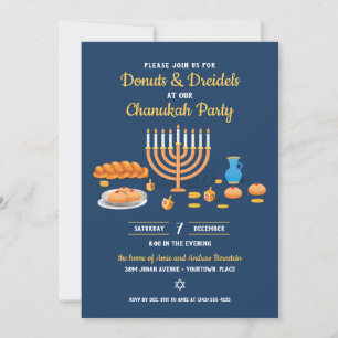 Doughnuts and Dreidels Hanukkah Holiday Party Invitation