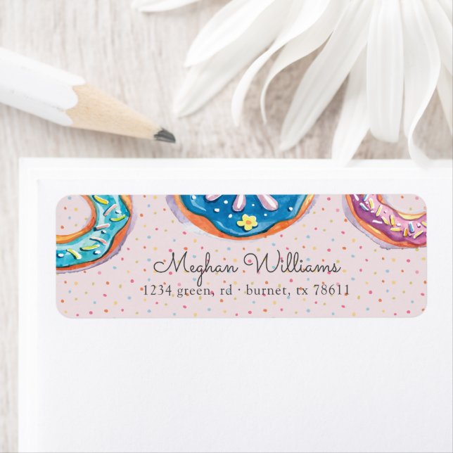 Doughnuts And Sprinkles Pink Script Return Address (Insitu)