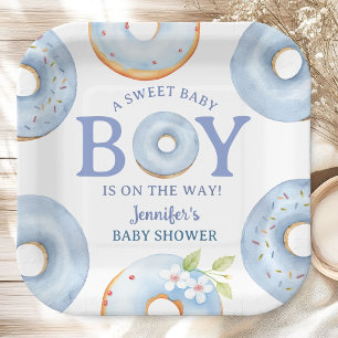 Doughnuts Baby Shower Blue Baby Brunch Paper Plate