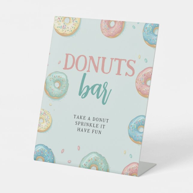 Doughnuts Bar Cute Mint Green Baby Shower Custom S Pedestal Sign (Front)