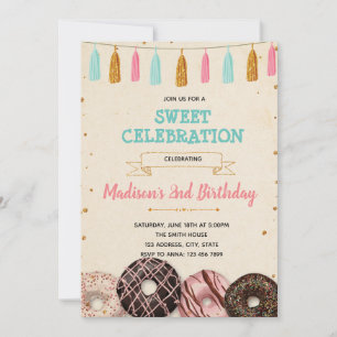 Doughnuts birthday baby shower invitation