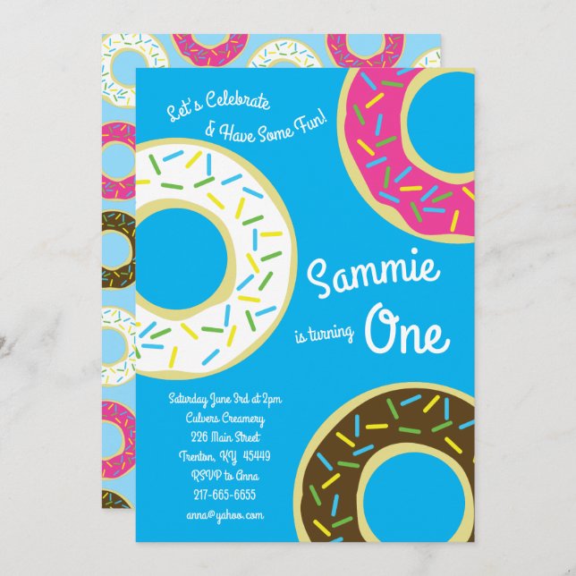 Doughnuts Colourful 1st Birthday Invitations (Front/Back)