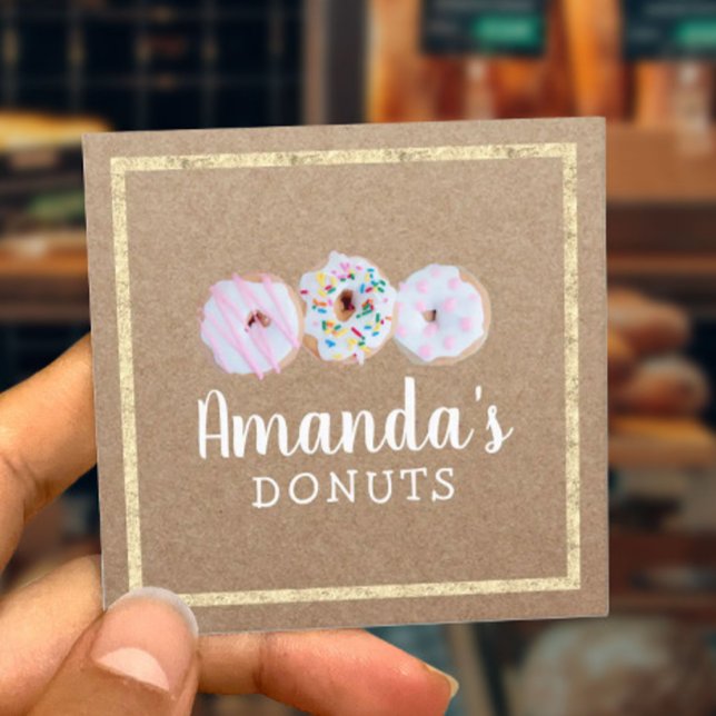 Doughnuts Cupcake Handmade Bakery Cafe Rustic Kraf Square Business Card (Creator Uploaded)