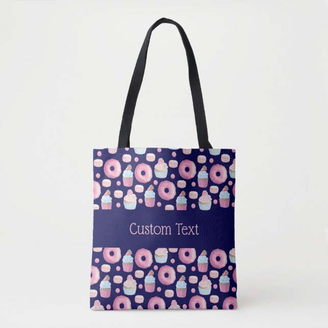 Doughnuts, cupcakes and macarons tote bag (Front)