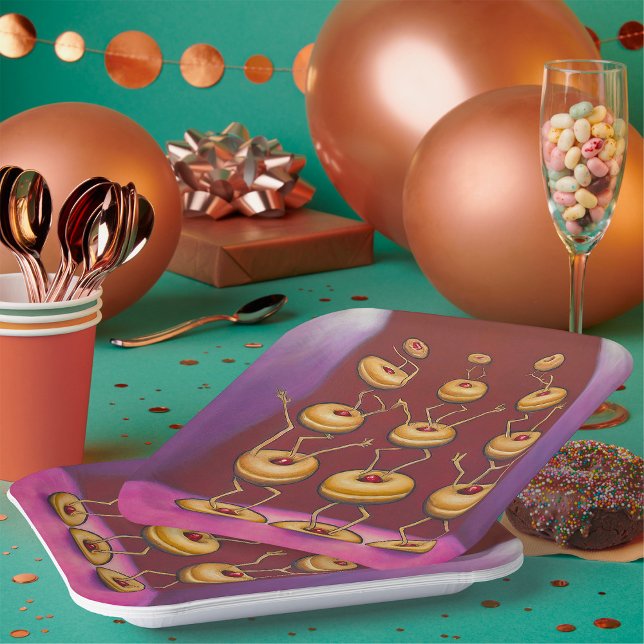 Doughnuts Dancing Whimsical Doughnut Characters Paper Plate (Creator Uploaded)