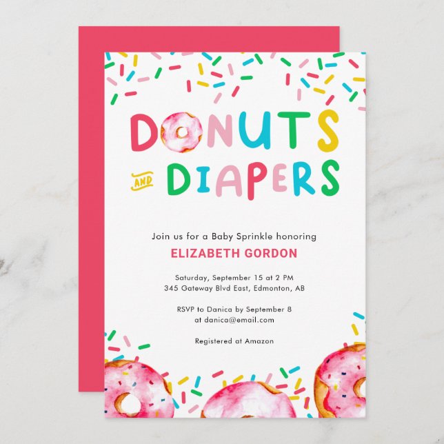 Doughnuts & Diapers Baby Sprinkle Cute Colourful F Invitation (Front/Back)