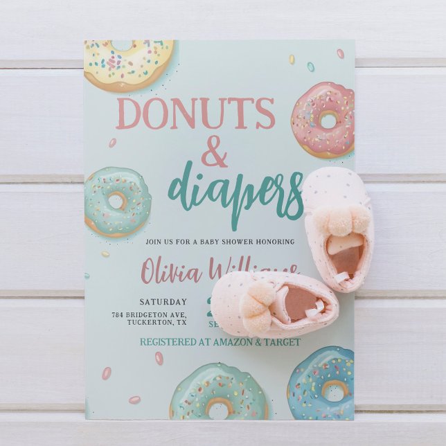 Doughnuts & Diapers Cute Mint Green Baby Shower Invitation (Creator Uploaded)