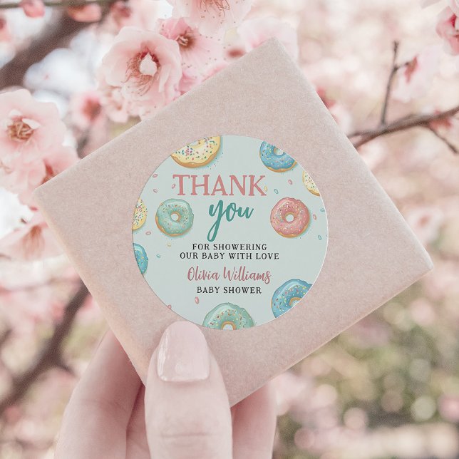 Doughnuts & Diapers Mint Green Baby Shower Thank Y Classic Round Sticker (Creator Uploaded)